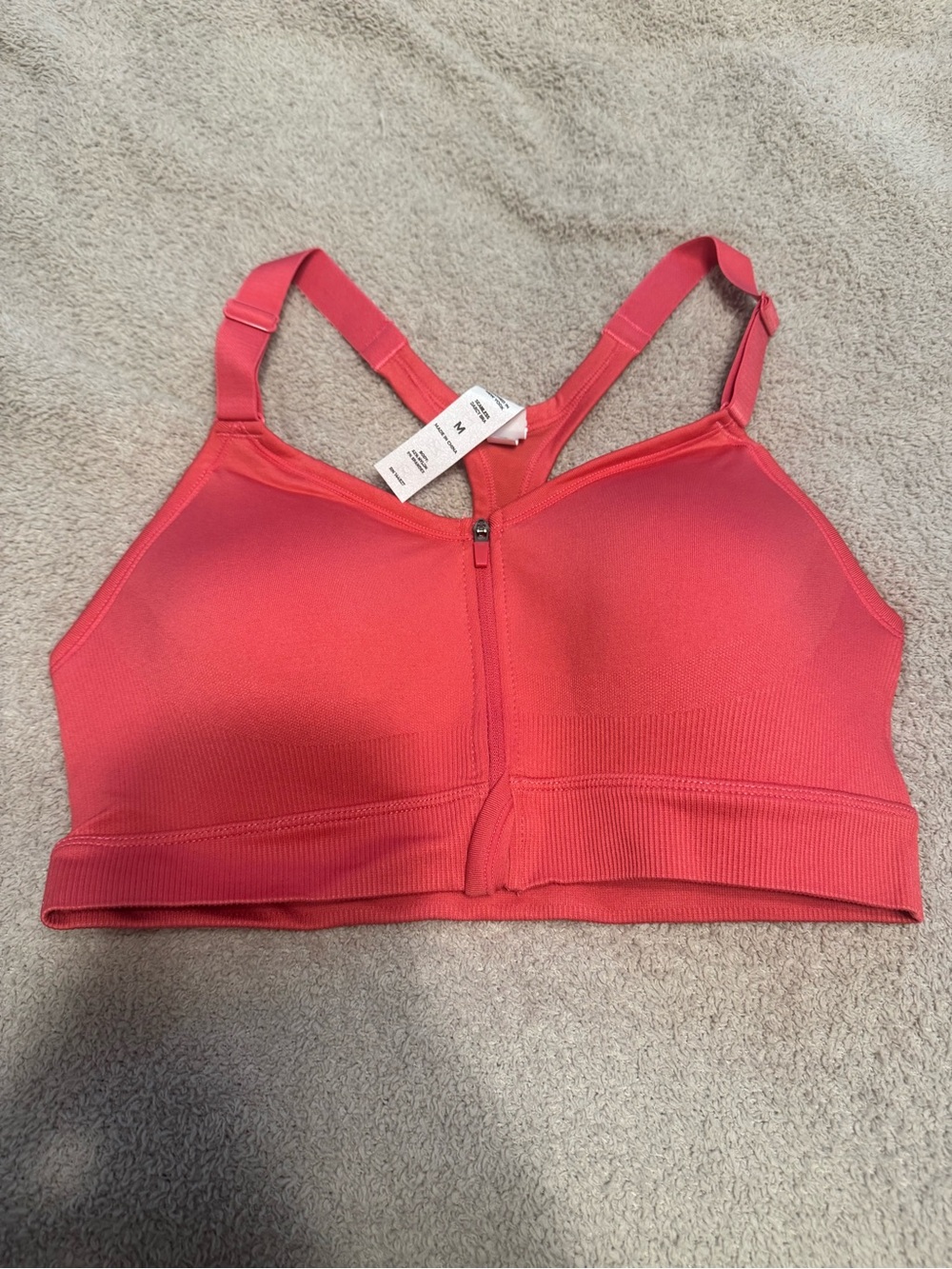 90 Degree By Reflex Front-Zip Sports Bra in Coral Pink